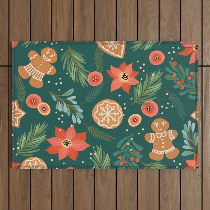 Gingerbread Christmas Pattern Outdoor Rug