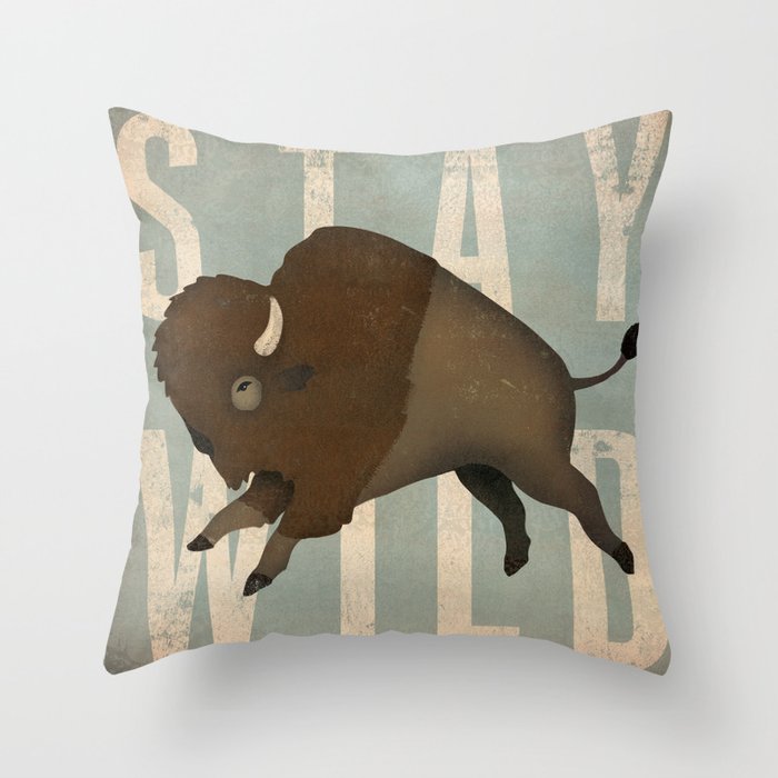 Buffalo Bison Stay Wild Throw Pillow