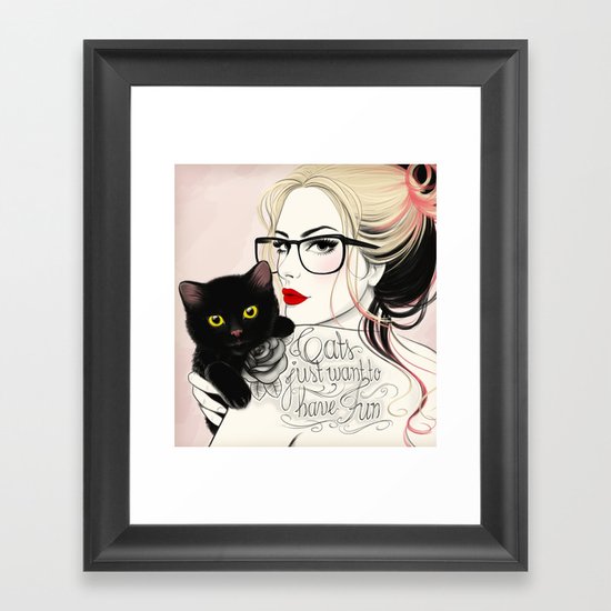 Cats just want to have fun! Framed Art Print