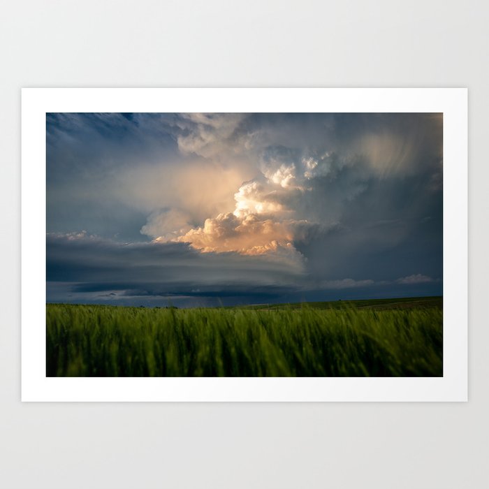 Shine - Storm Cloud Illuminated by Sunlight Over Wheat Field in Kansas Art Print