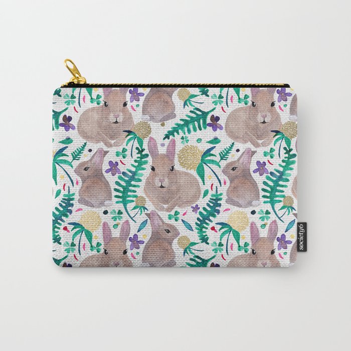 Spring Rabbits with Gold Clover Carry-All Pouch
