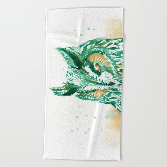 green owl Beach Towel