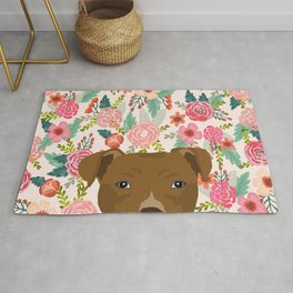 Pitbull floral dog portrait pibble peeking face gifts for dog lover Rug