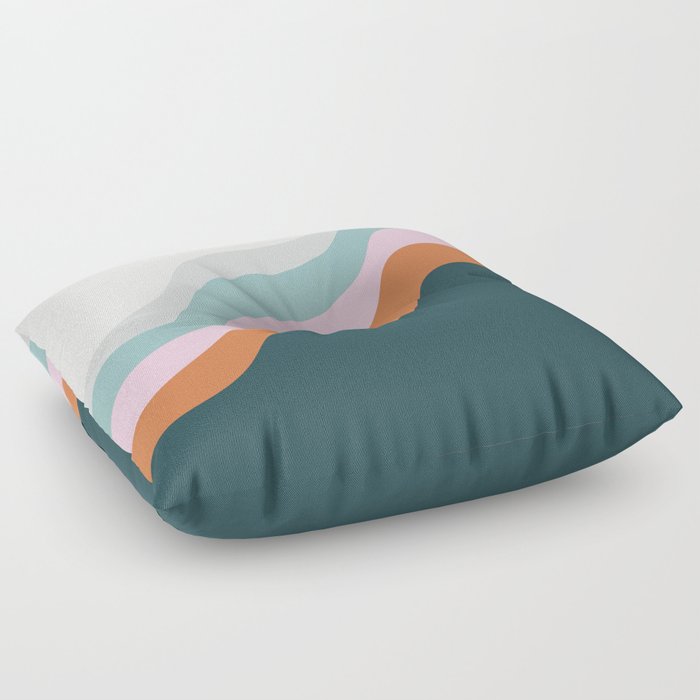 Abstract Diagonal Waves in Teal, Terracotta, and Pink Floor Pillow