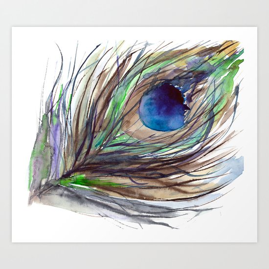 Peacock piece || watercolor Art Print