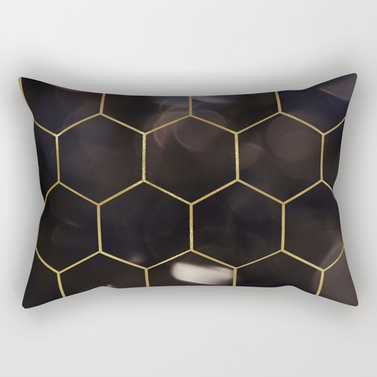 Dark bokeh gold hexagons Rectangular Pillow