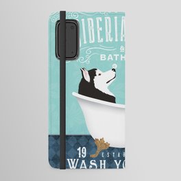 Siberian Husky dog bath tub clawfoot bubble soap wash your paws art artwork  Android Wallet Case