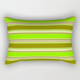[ Thumbnail: Chartreuse, Pale Goldenrod, Green & Tan Colored Pattern of Stripes Rectangular Pillow ]