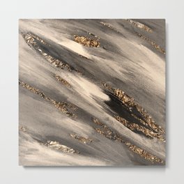 Taupe Paint Brushstrokes Gold Foil Metal Print