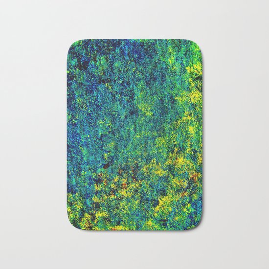 Abstract Flowers yellow and green Bath Mat
