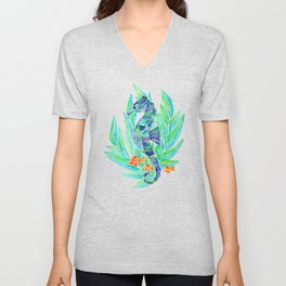Seahorse Watercolor- Blue & Green V Neck T Shirt