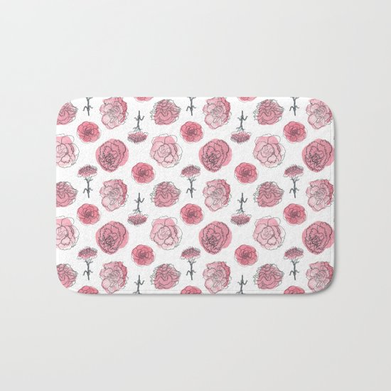 Pink Carnation Pattern Bath Mat