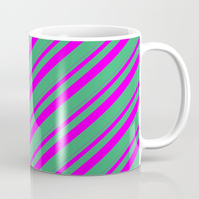 Fuchsia and Sea Green Colored Stripes/Lines Pattern Coffee Mug