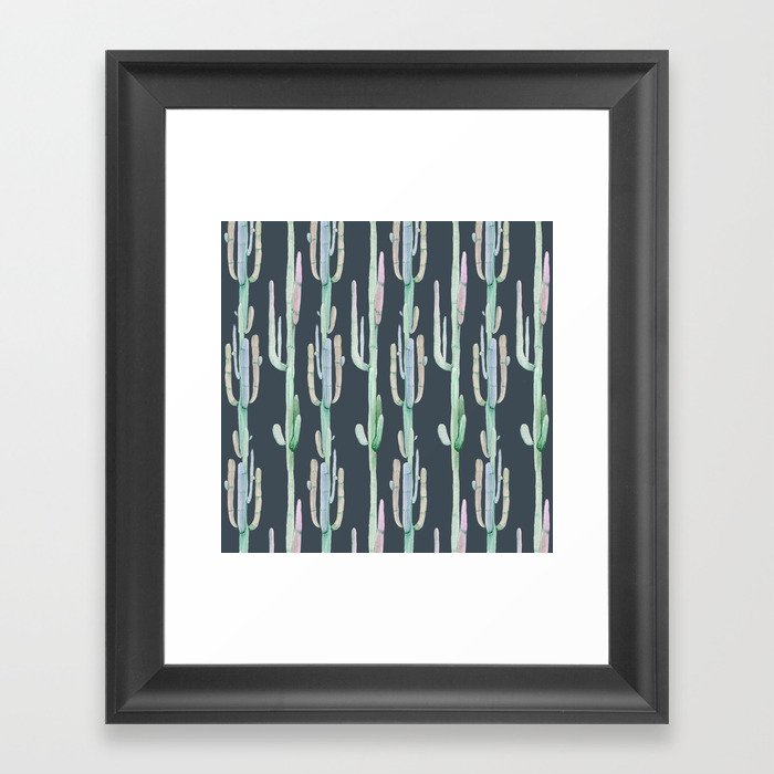 Cactus Stack on Navy Framed Art Print