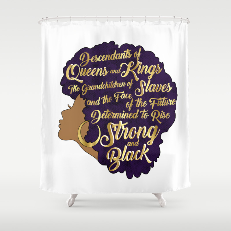 Faux Gold Afro Woman Shower Curtain, Shower Curtain With Black Woman