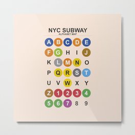 NYC metro, New York City alphabet map, NY underground poster, subway print, Massimo Vignelli Metal Print