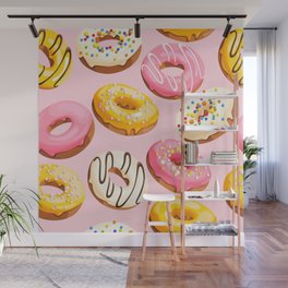 Doughnuts Pink Yellow Modern Confectionery Decor Wall Mural