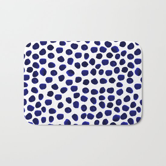 Indigo Spots dots minimal modern abstract painting boho dorm college decor monochromatic nautical Bath Mat