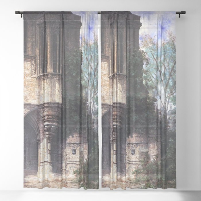 European architecture vintage art Sheer Curtain