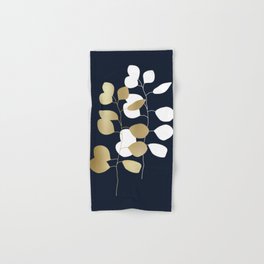 Leaf Duo, Gold and White on Navy Blue Hand & Bath Towel
