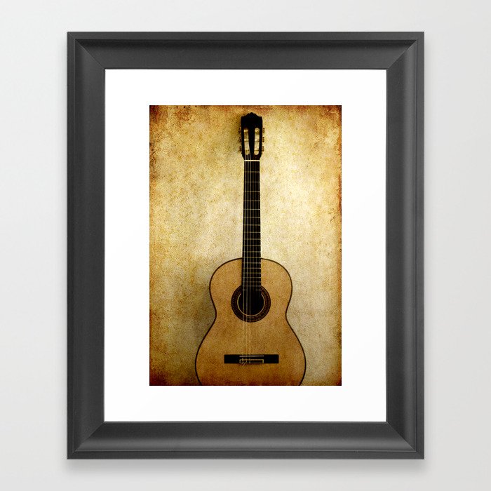 Classical guitar in grunge image Framed Art Print