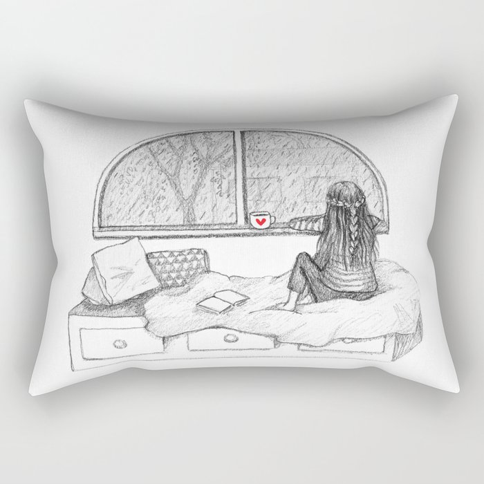 Rainy Day Window pencil illustration Rectangular Pillow