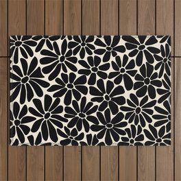 Black and White Retro Floral Art Print  Outdoor Rug