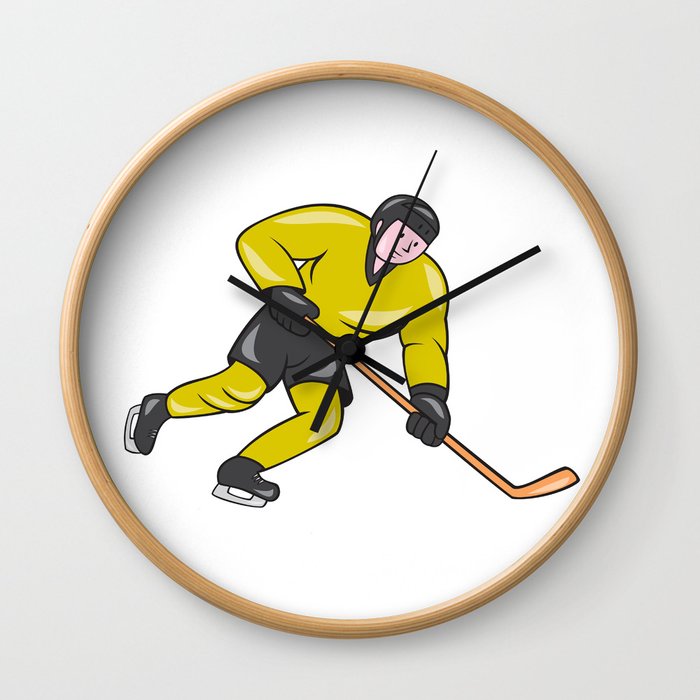 Ice Hockey Player In Action Cartoon Wall Clock