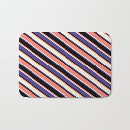 [ Thumbnail: Salmon, Beige, Dark Slate Blue & Black Colored Pattern of Stripes Bath Mat ]