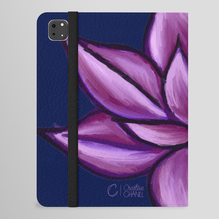 Pink Lotus on Navy iPad Folio Case