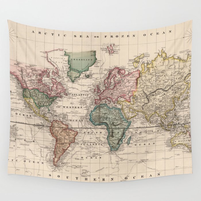 Old world map new arrivals tapestry