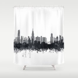 Chicago Skyline Watercolor Black & White by Zouzounio Art Shower Curtain