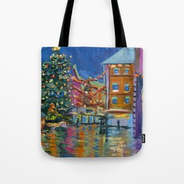 Night lights Amsterdam cityscape, Dutch landscape, oil painting Tote Bag