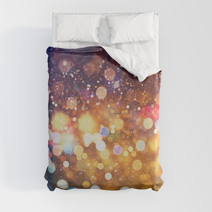 abstract blurred of blue and silver glittering shine bulbs lights background:blur of Christmas wallpaper decorations concept Duvet Cover