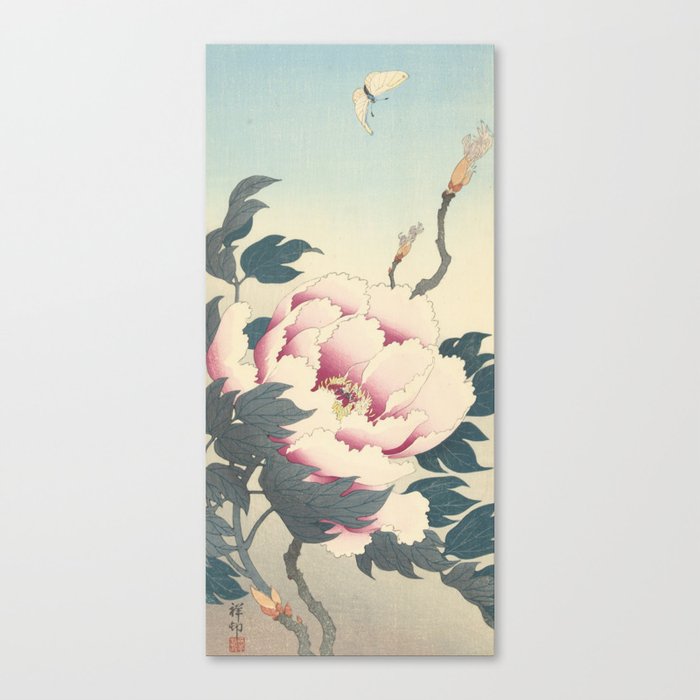 Peony with Butterfly, Ohara Koson Canvas Print