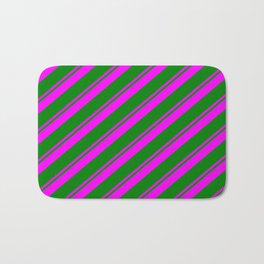 [ Thumbnail: Fuchsia & Green Colored Striped Pattern Bath Mat ]