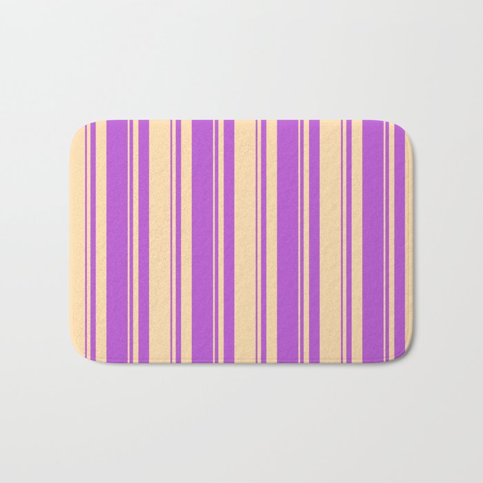 Tan & Orchid Colored Stripes Pattern Bath Mat