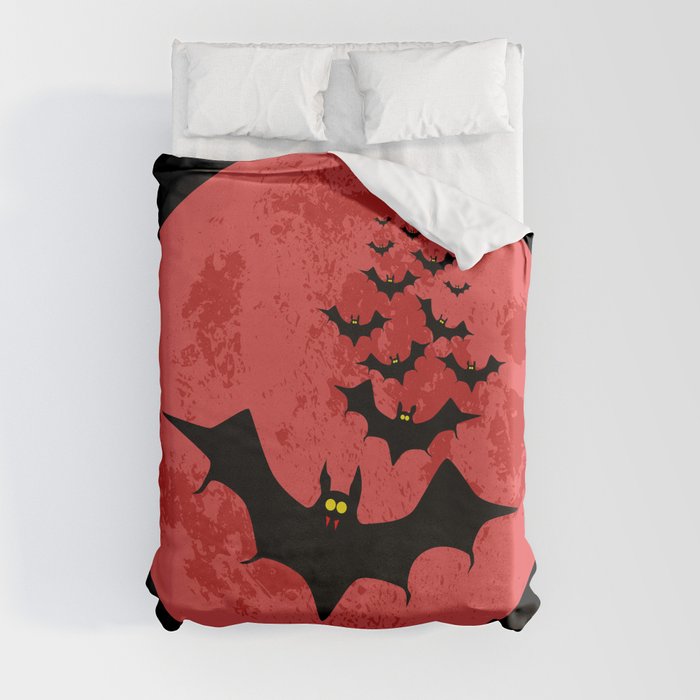 Vampire Bats Against The Red Moon Duvet Cover