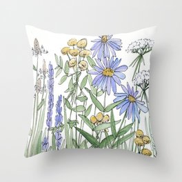 Asters and Wild Flowers Botanical Nature Floral Throw Pillow