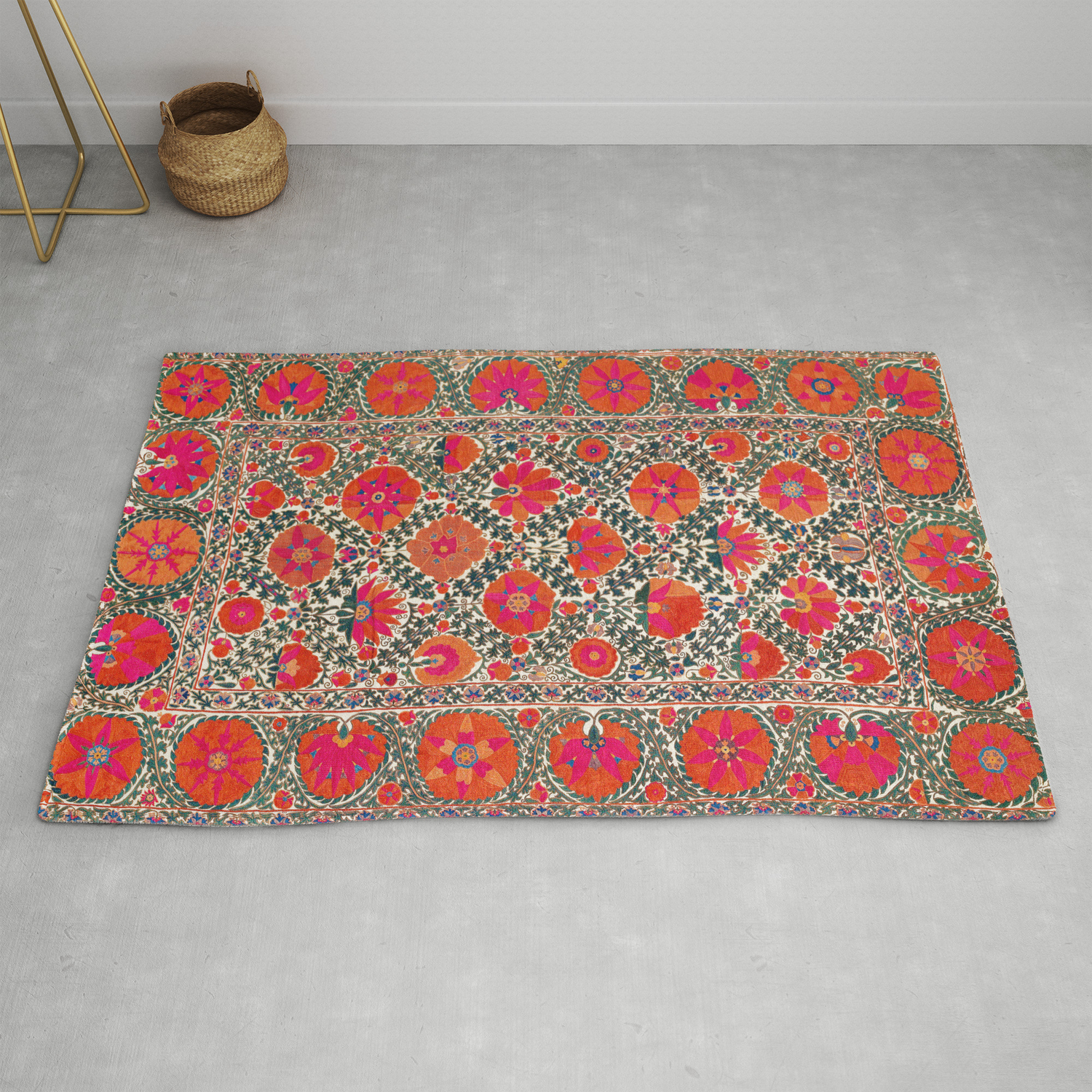 Kermina Suzani Uzbekistan Colorful Embroidery Print Rug By Vickybragomitchell Society6