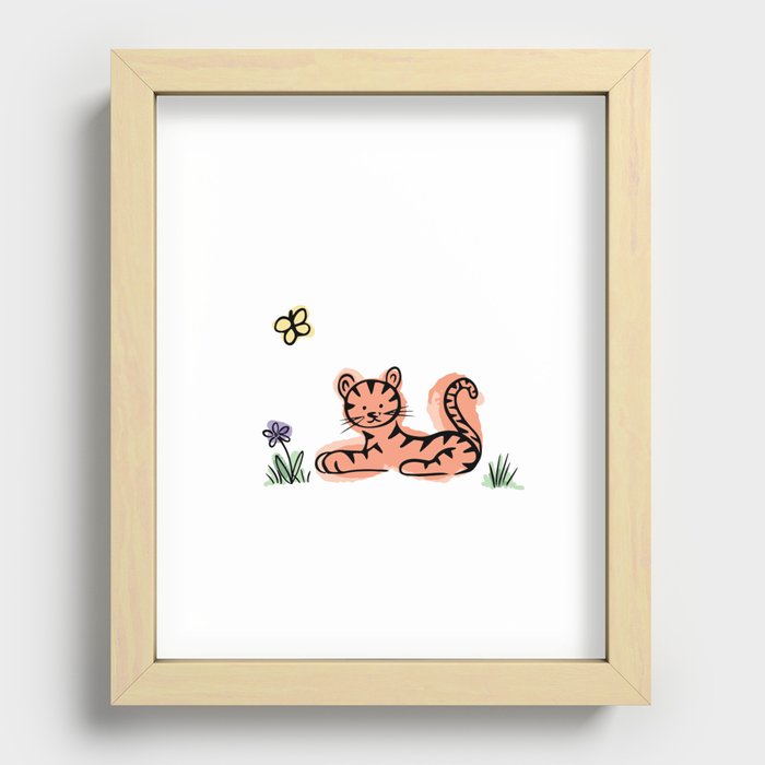 Baby Tiger with Purple Flower Recessed Framed Print