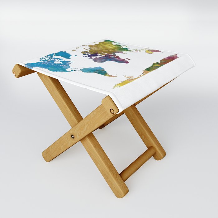 multicolored watercolor world map Folding Stool