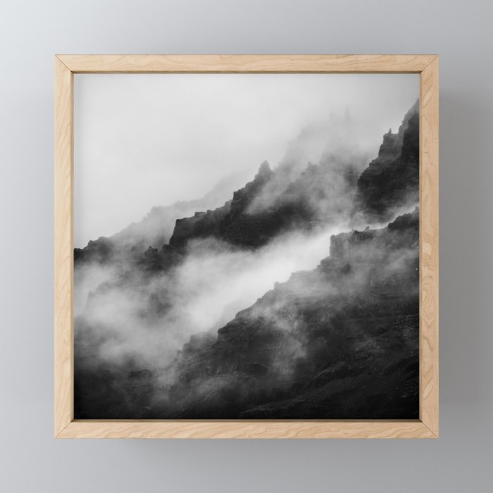 Foggy Mountains Black and White Framed Mini Art Print