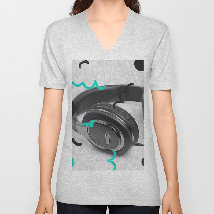 Headphones V Neck T Shirt