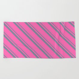 [ Thumbnail: Light Slate Gray and Hot Pink Colored Pattern of Stripes Beach Towel ]