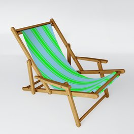 [ Thumbnail: Sky Blue & Lime Colored Lines/Stripes Pattern Sling Chair ]