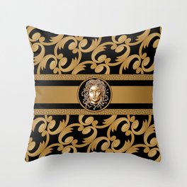 Baroque Medusa Black & Gold Throw Pillow
