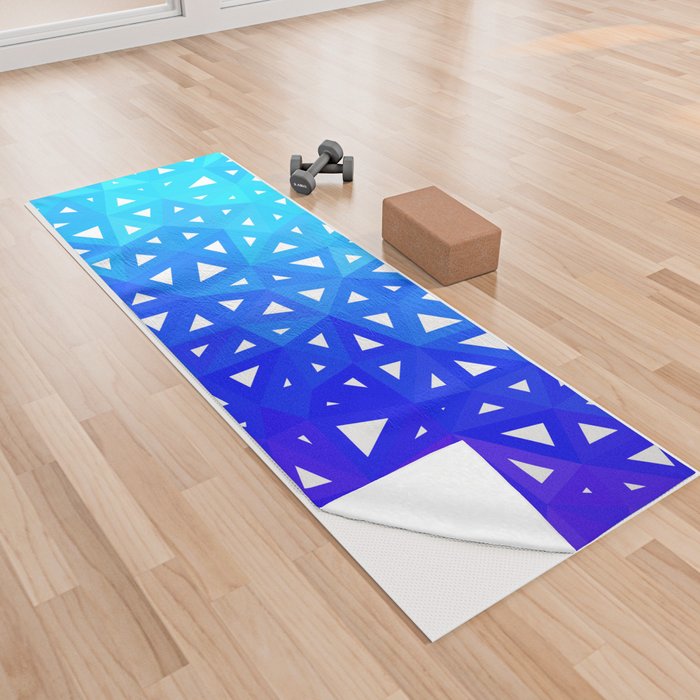 Aqua to Blue Wire-frame Geometric Triangles Pattern Design  Yoga Towel
