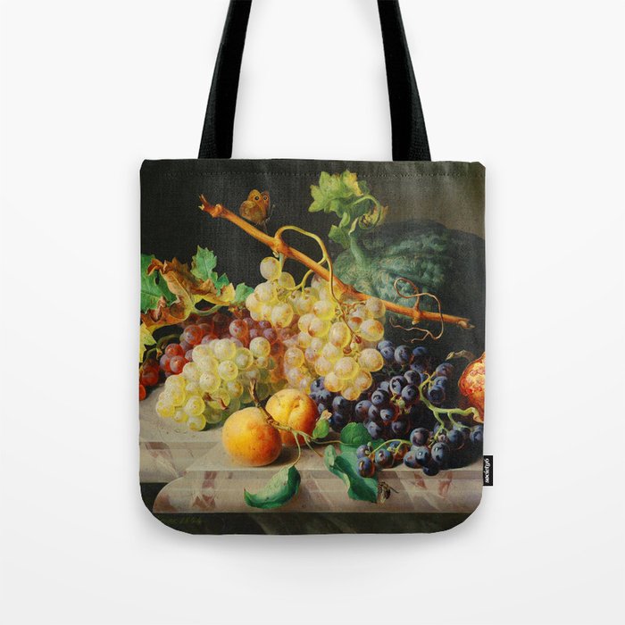 Still Life with Pomegranate, Grapes and Melon Painting Josef Lauer Tote Bag