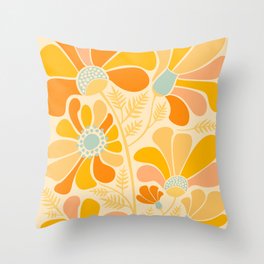 Sunny Flowers Floral Illustration Throw Pillow